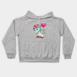 Lovely Pink Hat on a Sweet Dragon, with a Heart Kids Hoodie